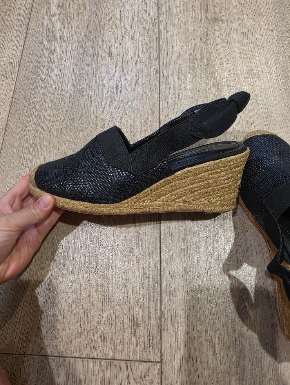 Lauren Ralph Lauren Black Espadrille Wedge Slingback Shoes Size 8 - Picture 6 of 9